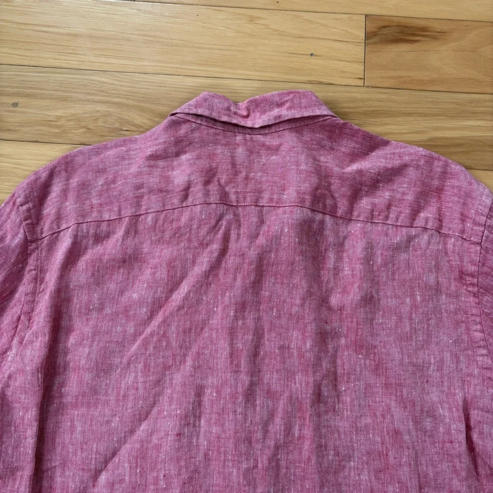 UNTUCKit Certan De May Button Up Shirt Mens Sz L Red 100% Linen Long Sleeve